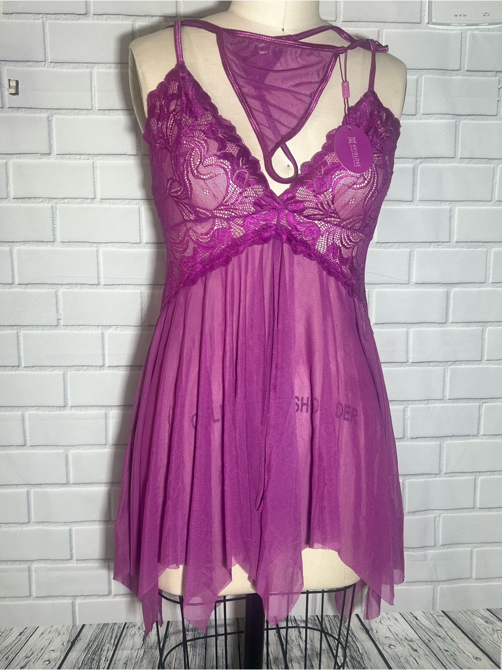 Sheer Lace Babydoll Nightdress in Magenta